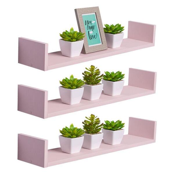 Kit 3 Prateleiras U 60 X 15cm Rosa Claro Suporte Invisível