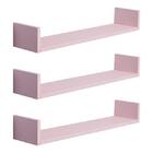 Kit 3 Prateleiras U 60 X 15cm Rosa Claro Suporte Invisível
