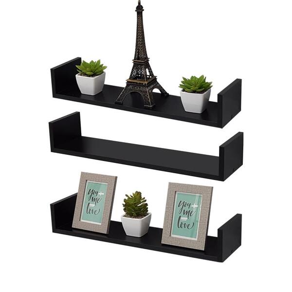 Kit 3 Prateleiras U 70 X 15cm Preta Suporte Invisível