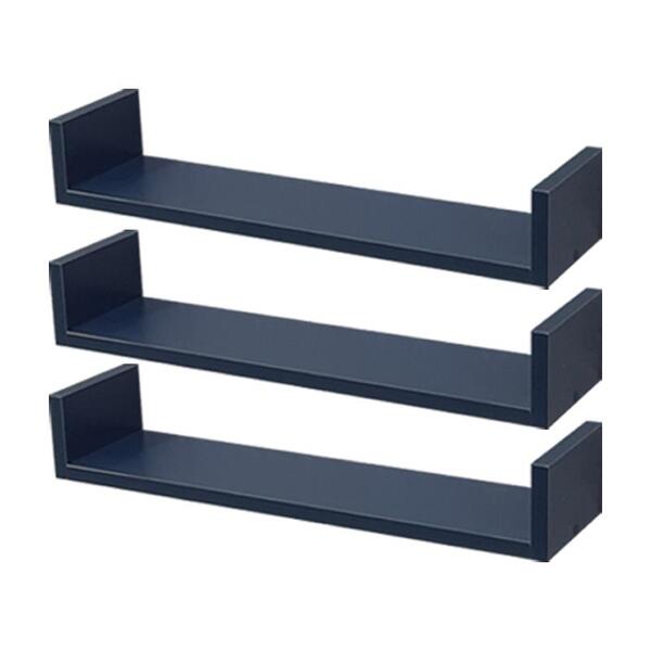 Kit 3 Prateleiras U 90 X 10cm Azul Suporte Invisível