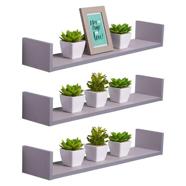 Kit 3 Prateleiras U 90 X 15cm Cinza Claro Suporte Invisível