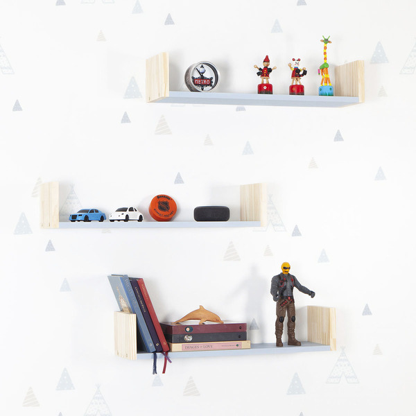 Kit 3 Prateleiras U Nicho Quarto Infantil Bebê Mdf Azul Sky E