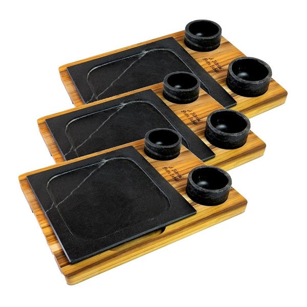 Kit 3 Prato Com 04 Molheiras Pedra Sabão E Suporte G 25x25cm