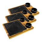 Kit 3 Prato Com 06 Molheiras Pedra Sabão E Suporte P 20x20cm