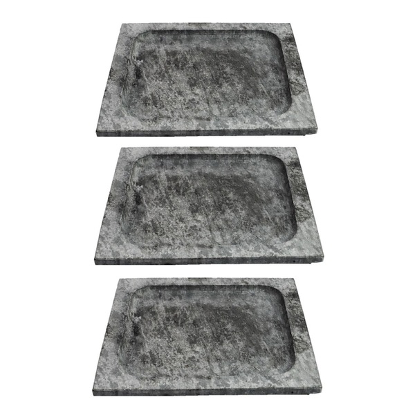 Kit 3 Pratos Quadrado Raso Servir Porção Pedra Sabão P 20x20