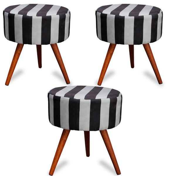 Kit 3 Puff Cama Inbox Hamburgo Redondo Com Pés Em Madeira Mac