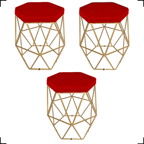 Kit 3 Puff Decorativos Para Manicure Hexagonal Aramado Base D