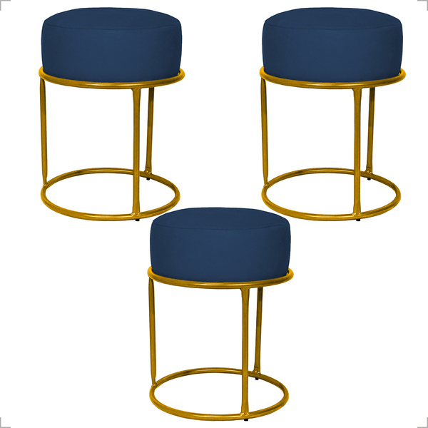 Kit 3 Puff Decorativos Para Manicure Luxe Base Dourada Suede