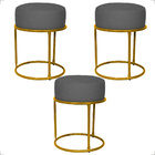 Kit 3 Puff Decorativos Para Manicure Luxe Base Dourada Suede