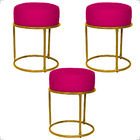 Kit 3 Puff Decorativos Para Manicure Luxe Base Dourada Suede