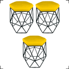 Kit 3 Puff Decorativos Para Sala Hexagonal Aramado Base Preta