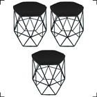 Kit 3 Puff Decorativos Para Sala Hexagonal Aramado Base Preta