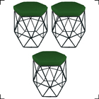 Kit 3 Puff Decorativos Para Sala Hexagonal Aramado Base Preta