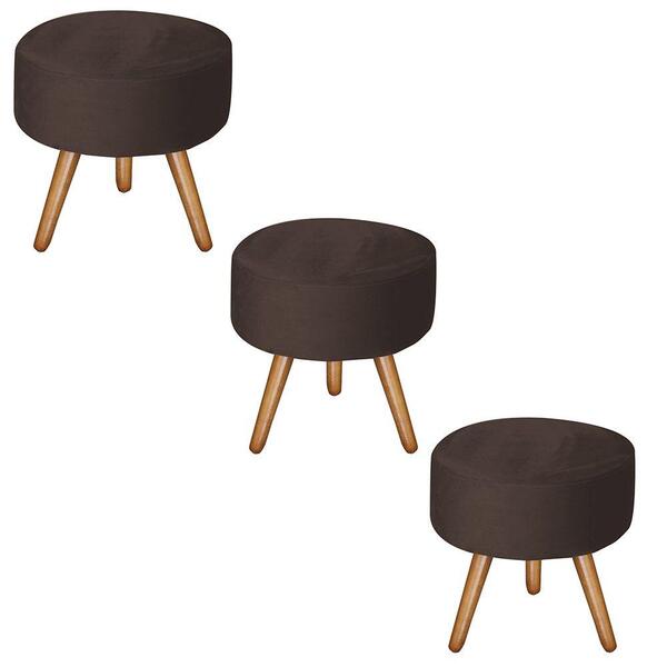 Kit 3 Puffs Bali Decorativo Suede Marrom Kasa Sofá