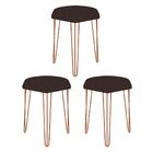 Kit 3 Puffs Banqueta Alta Bita Industrial Pé De Ferro Bronze