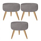 Kit 3 Puff's Decorativo Redondo Com Pés Madeira Suede Cinza