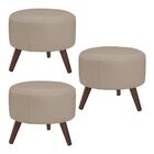 Kit 3 Puffs Decorativos Redondo Pés Palito Couro Bege G58 - G