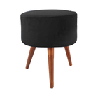Kit 3 Puffs Redondos Loren Em Tecido Veludo Preto E Pés Em Ma