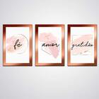 Kit 3 Quadrinhos Fé Frase Flor Sala Quarto Escritor Promoção