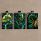 Kit 3 Quadro Decorativo Abstrato Jade Verde Dourado Efeito Qu