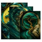 Kit 3 Quadro Decorativo Abstrato Jade Verde Dourado Efeito Qu