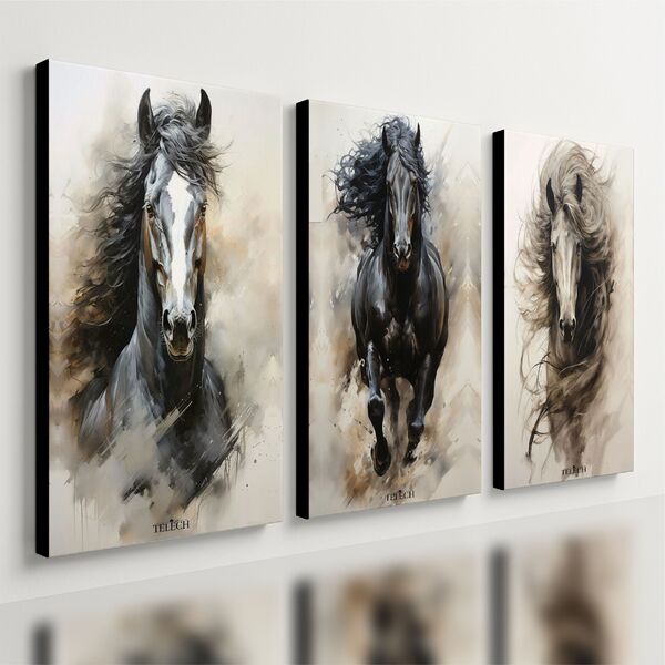 Kit 3 Quadro Decorativo Cavalo Branco Animal Placa Equino 28x