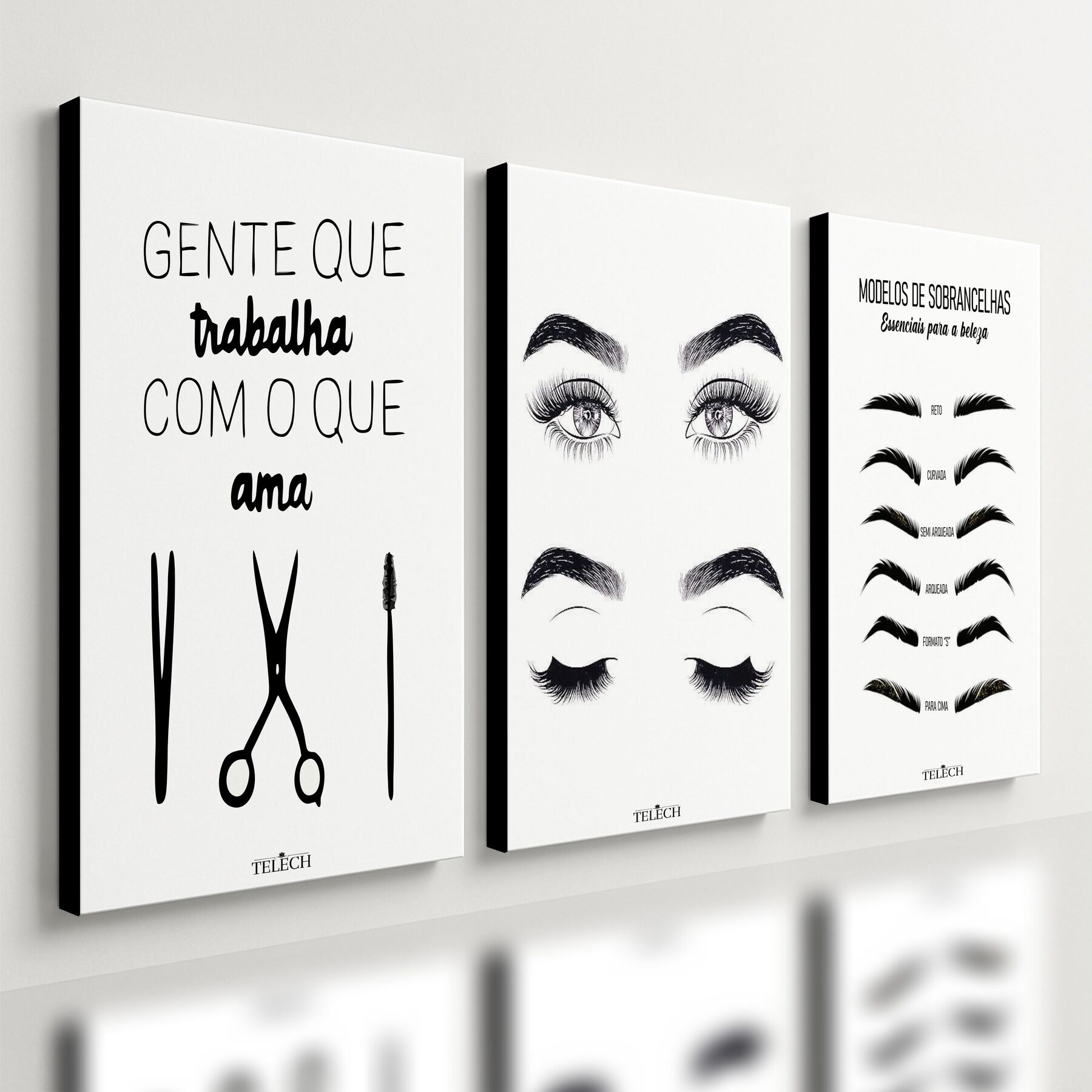 d*3様 shela ポスターセット Kit 3 Quadro Decorativo Design Sobrancelha Salão Cílios Casa