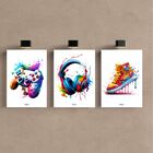 Kit 3 Quadro Decorativo Gamer Headset Controle Tênis Quarto 2