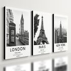 Kit 3 Quadro Decorativo Londres Paris New York Quarto Sala 28