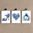 Kit 3 Quadro Decorativo Mulher Menina Azul Quarto Perfume 28x