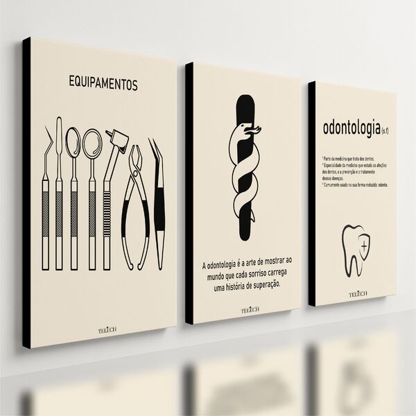 Kit 3 Quadro Decorativo Odontologia Consultório Moderno Dente
