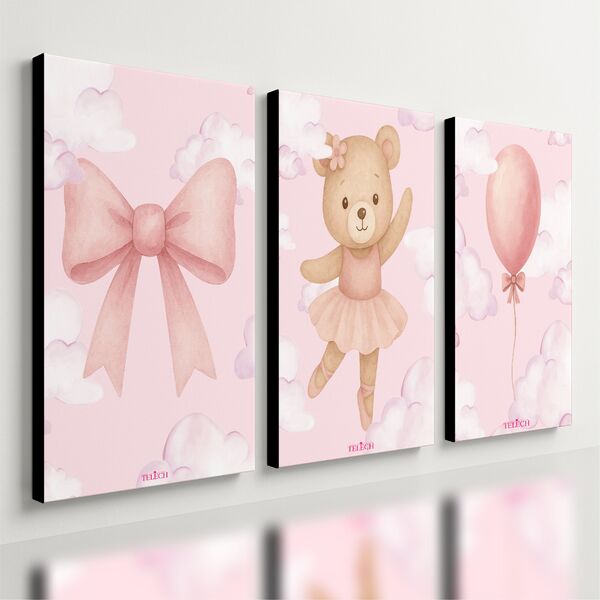 Kit 3 Quadro Decorativo Quarto Meninas Bebê Infantil Rosa 40x