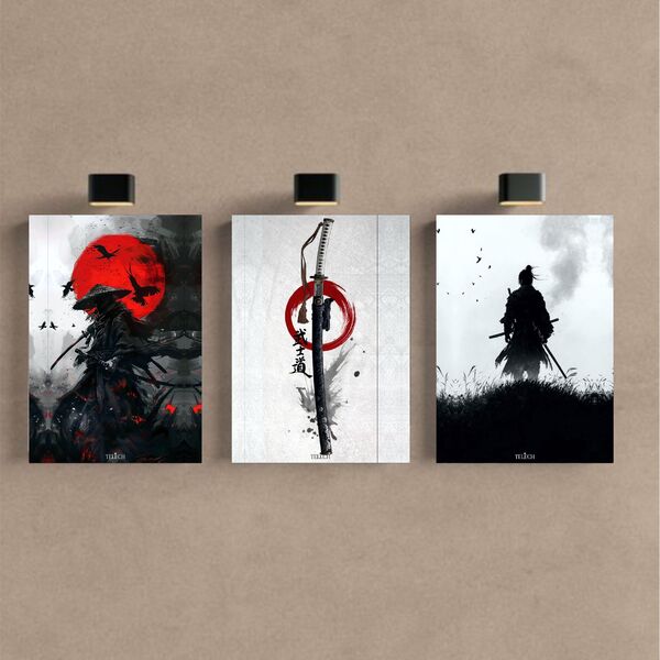 Kit 3 Quadro Decorativo Samurai Arte Japonesa Ninja Katana 40x28cm