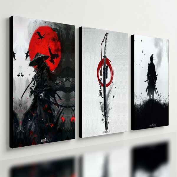 Kit 3 Quadro Decorativo Samurai Arte Japonesa Ninja Katana 40
