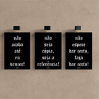 Kit 3 - Quadro Frases Motivacionais Preto Sucesso Fé Mdf 28x2