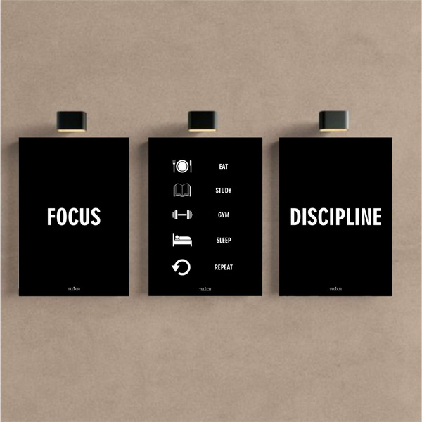 Kit 3 Quadro Motivacional Placa Decorativa Disciplina Foco 28
