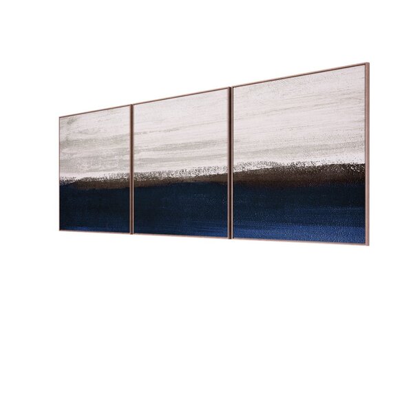 Kit 3 Quadro Tela Decorativa Com Moldura Estampa Abstrata Azu