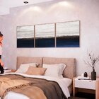 Kit 3 Quadro Tela Decorativa Com Moldura Estampa Abstrata Azu