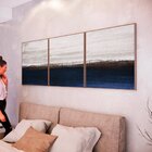 Kit 3 Quadro Tela Decorativa Com Moldura Estampa Abstrata Azu