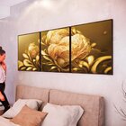 Kit 3 Quadro Tela Decorativa Com Moldura Flor - 70x70cm Preta