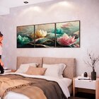 Kit 3 Quadro Tela Decorativa Com Moldura Flor De Lótus - 70x7