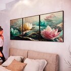 Kit 3 Quadro Tela Decorativa Com Moldura Flor De Lótus - 70x7