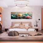 Kit 3 Quadro Tela Decorativa Com Moldura Flor De Lótus - 70x7