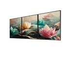 Kit 3 Quadro Tela Decorativa Com Moldura Flor De Lótus - 70x7