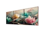 Kit 3 Quadro Tela Decorativa Com Moldura Flor De Lótus - 70x7