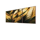 Kit 3 Quadro Tela Decorativa Com Moldura Folhas Gold - 70x70c