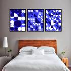 Kit 3 Quadros Abstrato Azuis Figuras Geométricas 24x18cm Mold