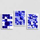 Kit 3 Quadros Abstrato Azuis Figuras Geométricas 33x24cm - Co