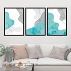 Kit 3 Quadros Abstrato Azul E Cinza 45x34cm - Com Vidro Moldu