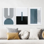 Kit 3 Quadros Abstrato Azul Petróleo Linhas Arcos 33x24cm - C